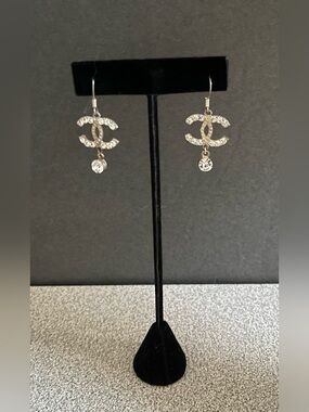 Crystal Double-C Logo Drop Earrings - Silver Toned